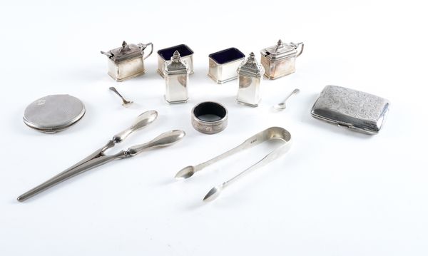 A SILVER SIX PIECE CONDIMENT SET AND FIVE FURTHER ITEMS (15)