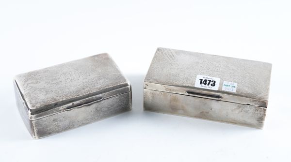 TWO SILVER RECTANGULAR TABLE CIGARETTE BOXES (2)