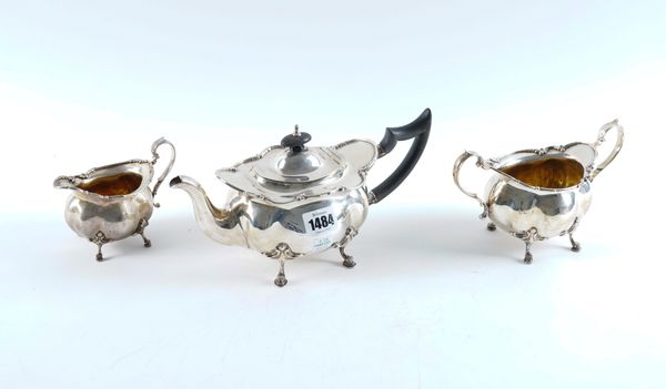 A SILVER THREE PIECE TEA SET