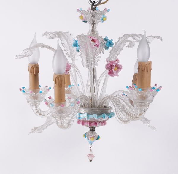 A VENETIAN GLASS SIX LIGHT CHANDELIER