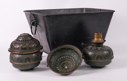 A BLACK  CAST-IRON SARCOPHAGUS SHAPED COAL BUCKET (3)