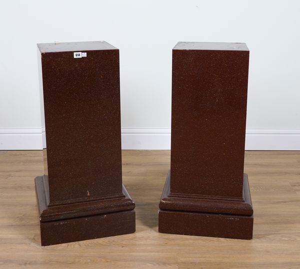 A PAIR OF SIMULATED PORPHYRY PEDESTALS (2)