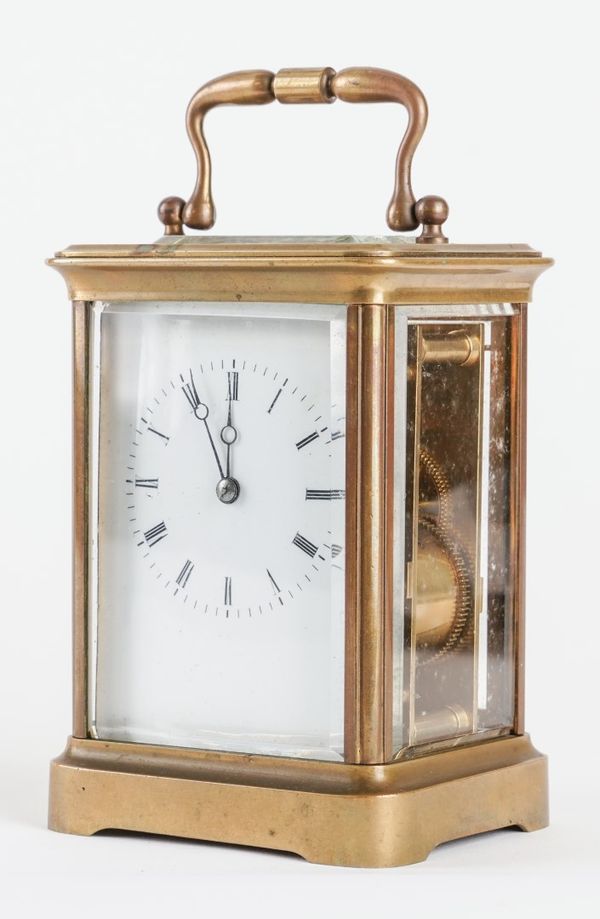 A FRENCH BRASS CARRIAGE CLOCK