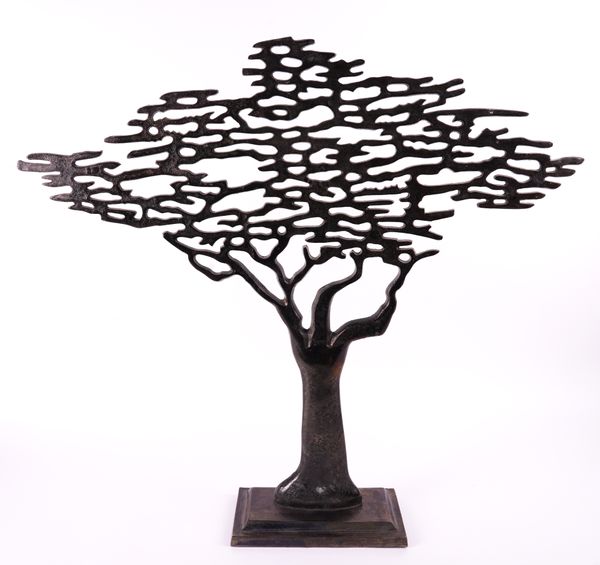 A MODERN METAL SCULPTURE OF A TREE