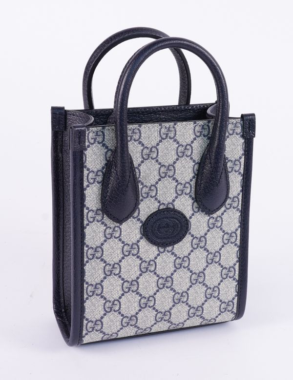 GUCCI: MINI TOTE BAG WITH INTERLOCKING G IN BLUE