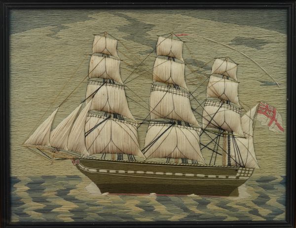 A VICTORIAN SAILOR’S WOOLWORK OF A FULLY RIGGED SHIP