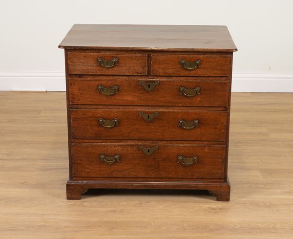 A MID-18TH CENTURY OAK FIVE DRAWER CHEST OF DRAWERS