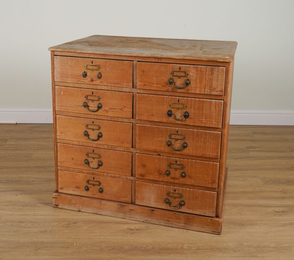 A 19TH CENTURY PINE TEN DRAWER CHEST OF DRAWERS