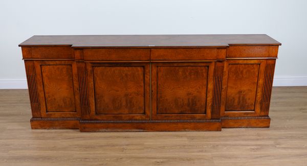 POSSIBLY BRIGHTS OF NETTLEBED; A GEORGE III STYLE POLLARD OAK BREAKFRONT SIDE CABINET