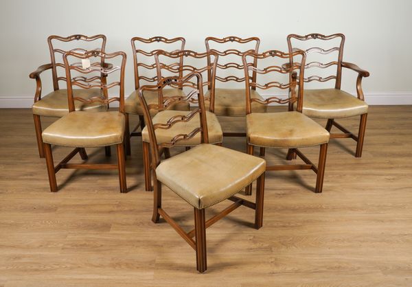 A SET OF EIGHT GEORGE II STYLE MAHOGANY FRAMED RIBBON BACK DINING CHAIRS (8)