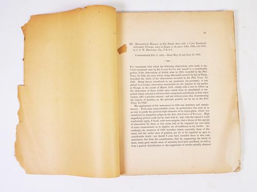 HERSCHEL, John Frederick William (1792-1871). III. Micrometrical Measures of 364 Double Stars with a 7-feet Equatorial Achromatic Telescope. [etc.]