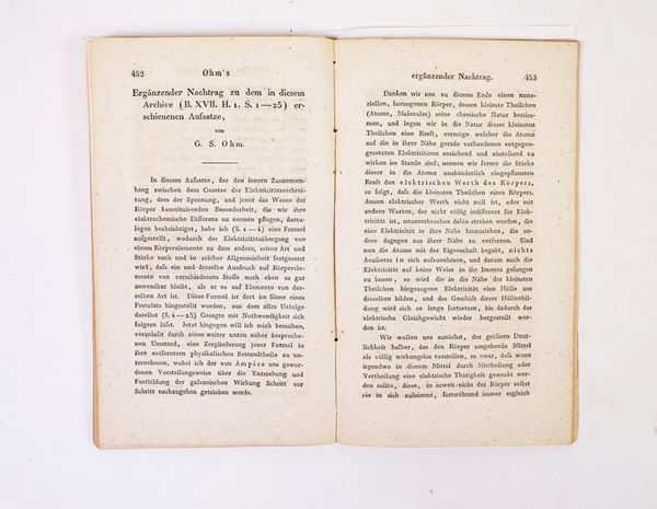 [OHM, Georg Simon (1789-1854)]. [Two papers in:] Archiv fur die gesammte Naturlehre in Verbindung mit mehreren Gelehreten.