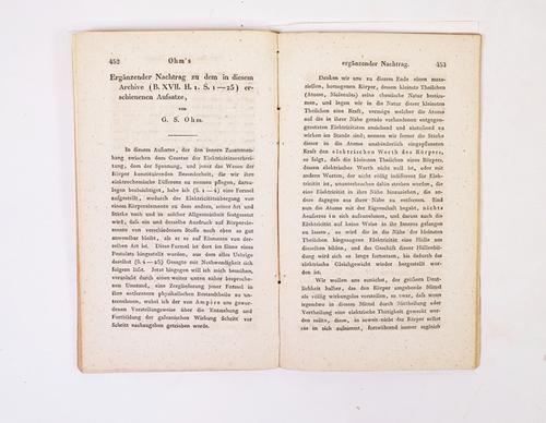 [OHM, Georg Simon (1789-1854)]. [Two papers in:] Archiv fur die gesammte Naturlehre in Verbindung mit mehreren Gelehreten.