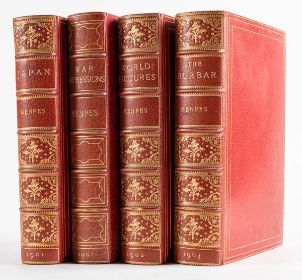 MENPES, Mortimer (1855-1938). Japan, London, [1901], 4to, 100 coloured plates. FINELY BOUND in scarlet morocco. ONE OF 600 "EDITION DE LUXE" COPIES SIGNED BY THE ARTIST. With 3 other signed limited editions by Menpes in near-uniform bindings. (4)