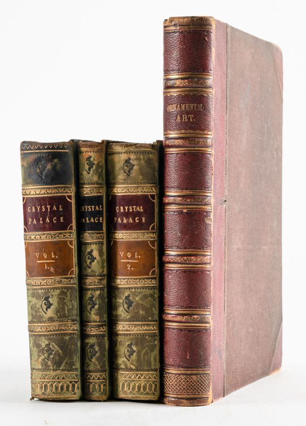 CRYSTAL PALACE - [General title from publisher's advertisement:] Guides and Handbooks, Illustrative of the Contents of the Crystal Palace, London, 1854, 11 guides bound in 2 vols., 8vo, contemporary half calf. With 2 other books. (4)