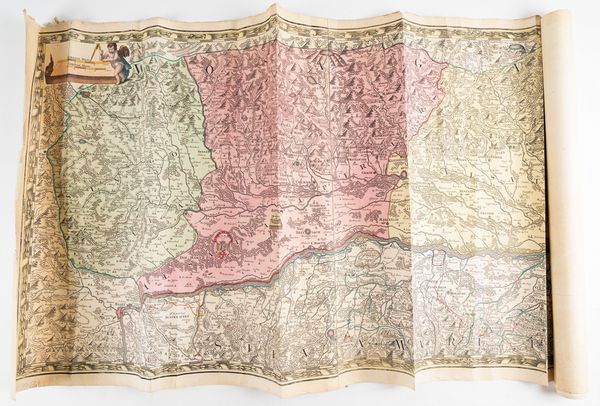 SEUTTER, Matthäus (1678-1757).  Alsatia Superior et Inferior, [Augsburg, c. 1730], large hand-coloured engraved map, 590 x 1,730mm. With 12 other maps and views on 13 sheets. (14)