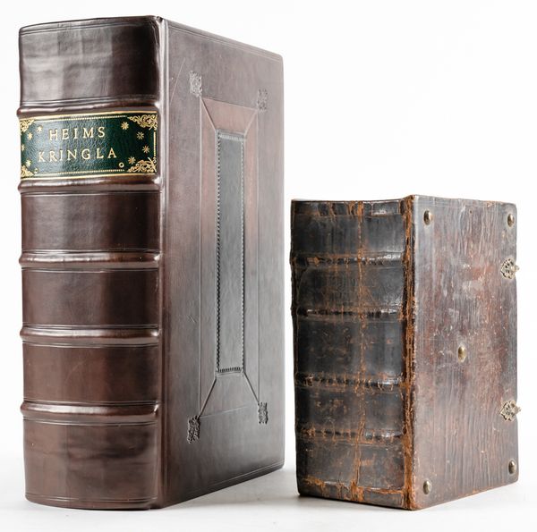 STURLUSON, Snorri (1179-1241).  Heims Kringla, Stockholm, 1697, 2 vols. bound in one, folio, parallel text in Old Norse, Swedish and Latin, modern old-style panelled calf. FIRST EDITION. With Peter Murbeck's Christeliga Bredikningar (Kalmar, 1785). (2)