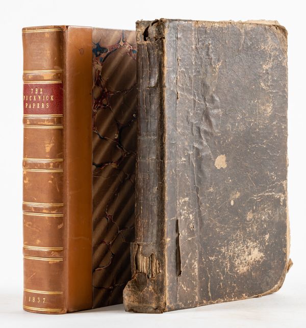 DICKENS, Charles (1812-70). The Posthumous Papers of the Pickwick Club, London, 1837, 8vo, 43 engraved plates, 19th-century half calf. FIRST EDITION IN BOOK FORM, EARLY ISSUE. With The Penny Pickwick ([London, c. 1837], nos. 1 - 53 only, defective). (2)