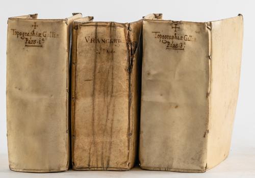 [MERIAN, Matthäus (1593-1650, engraver)]. Topographia Galliæ, Amsterdam, 1662, parts I - III only (of 5), 12mo, engraved titles in parts I and III, 224 engraved plates, contemporary vellum. (3)