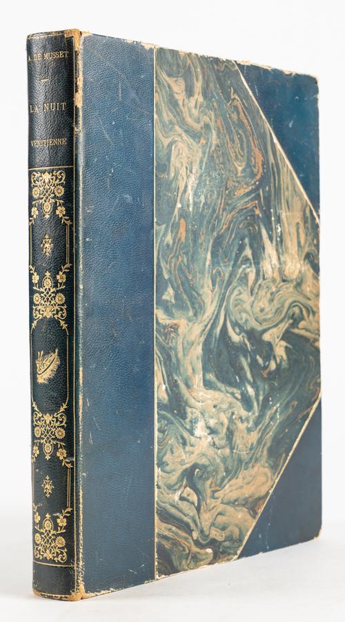 BRUNELLESCHI, Umberto (1879-1949, illustrator) - Alfred de MUSSET (1810-57). La Nuit Vénitienne [and 2 other tales], Paris, [1913], 4to, 20 coloured plates by Umberto Brunelleschi, contemporary dark blue half morocco gilt (rubbed).