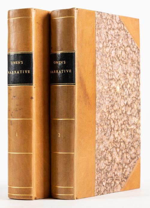 OWEN, W. F. W. (1774-1857). Narrative of Voyages to Explore the Shores of Africa, Arabia, and Madagascar, London, 1833, 2 vols., 8vo, 5 plates, 4 folding charts (lacking pp.401-416 of text in vol. II, but supplied in facsimile), modern half calf. (2)