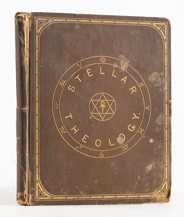 BROWN, Robert Hewitt (1830-83). Stellar Theology and Masonic Astronomy, New York, 1882, large square 8vo, 2 coloured plates (one volvelle lacking from the second plate), original decorated cloth gilt. FIRST EDITION. RARE.
