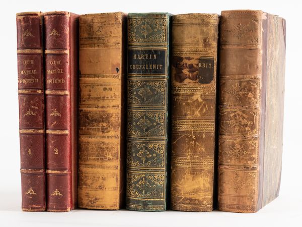 DICKENS, Charles (1812-70).  Our Mutual Friend, London, 1865, 2 vols., 8vo, 40 wood-engraved plates by Marcus Stone, contemporary morocco-backed cloth. FIRST EDITION IN BOOK FORM. With 4 other books by the same author, FIRST EDITIONS IN BOOK FORM. (6)