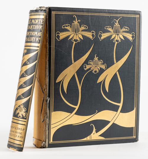 BEARDSLEY, Aubrey (1872-98, illustrator) - Thomas MALORY (1415-71).  Le Morte Darthur, London, 1927, 4to, 22 plates by Aubrey Beardsley, illustrations, original dark blue pictorial cloth gilt (spine detached). ONE OF 1,600 COPIES. Third Beardsley edition.