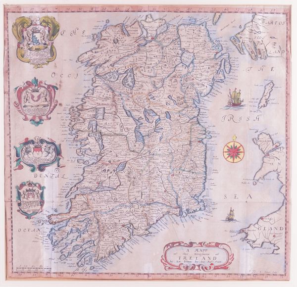 BLOME, Richard (1635-1705). A Mapp of the Kingdome of Ireland, [London: 1673], hand-coloured engraved map, 380 x 390mm., framed and glazed.