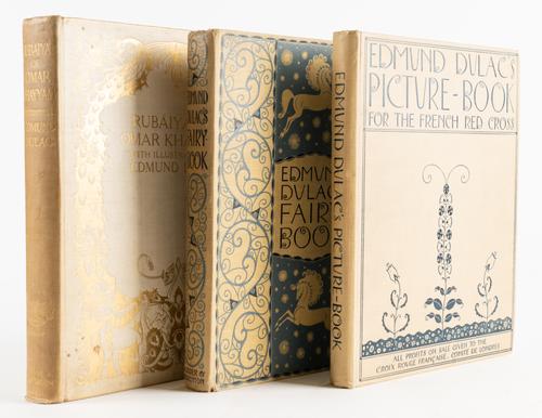 DULAC, Edmund (1882-1953, illustrator). Rubaiyat of Omar Khayyam, London, [1909], 4to, 20 mounted coloured plates by Edmund Dulac, original buckram gilt (some light staining). First Dulac trade edition. With 2 other books illustrated by Dulac. (3)