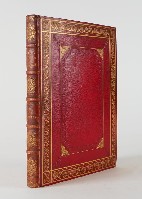 BYRON, Lord (1788-1824). Childe Harold's Pilgrimage, London, 1812, Cantos I-II in one vol., 4to, facsimile letter, FINELY BOUND in contemporary red morocco, FIRST EDITION. With Cantos III & IV (1816-18, 2 vols., FIRST EDITIONS) in wrappers and boards. (3)