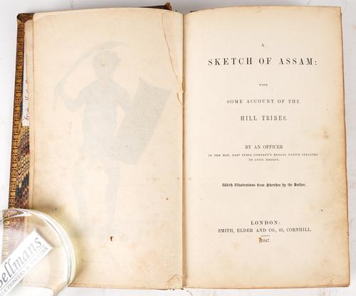 [BUTLER, John (1809-74)]. A Sketch of Assam, London, 1847, 8vo, 15 coloured lithographed plates only (of 16), contemporary calf (worn). FIRST EDITION, PRESENTATION COPY, inscribed, "Presented to Ja. Butler by his affectionate Brother, the Author."