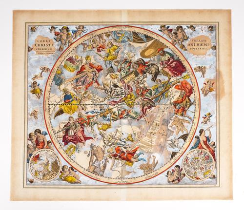 [CELLARIUS, Andreas (1596-1665)]. Coeli stellati Christiani hæmisphærum posterius, Amsterdam: "G. Valk et P. Schenk," [1708], fine hand-coloured engraved hemispherical star chart, 440 x 520mm., unframed.