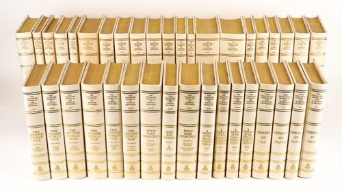 CHURCHILL, Winston (1874-1965).  The Collected Works [and] The Collected Essays, London, 1973-76, 38 volumes, large 8vo, plates and maps, original armorial vellum (lacking the slipcases). A COMPLETE SET OF "THE CENTENARY EDITION". Limited edition. (38)