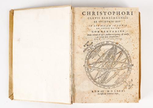 CLAVIUS, Christophorus (1537-1612). In sphaeram Ioannis de Sacro Bosco commentarius, Rome, 1581, large 8vo, woodcut diagrams and initials, tables, modern vellum with yapp edges. The work was first published in 1570.