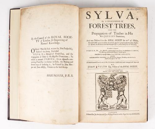 EVELYN, John (1620-1706). Sylva, or a Discourse of Forest Trees, London, 1670, folio, engraved illustrations including one full-page, modern half calf. Second edition.
