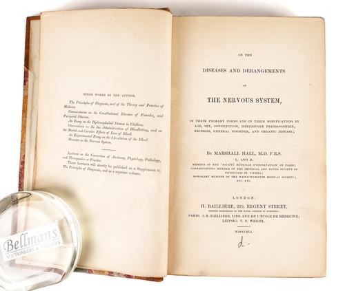 HALL, Marshall (1790-1857). On The Diseases and Derangements of the Nervous System, London, 1841, 8vo, 8 engraved plates, later half calf gilt. FIRST EDITION.