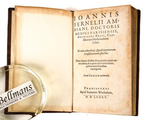 MISCELLANY - Jean FERNEL (1497-1558). Consiliorum medicinalium liber, Frankfurt, 1585, 8vo, calf.  With 12 other books and framed items. Please see the more detailed listing below. The lot sold not subject to return. (13)