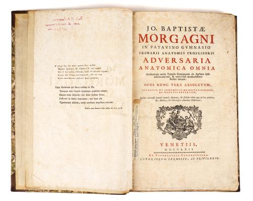MORGAGNI, Giovanni Battista (1682-1771). Adversaria anatomica omnia, Venice, 1762, 6 parts in one volume, folio, 11 engraved plates, later half calf.