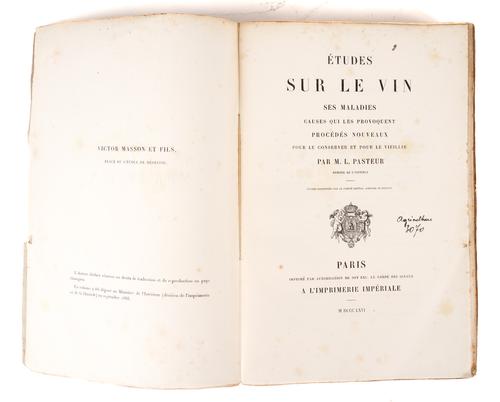 PASTEUR, Louis (1822-95). Etudes sur le Vin, Paris, 1866, large 8vo, 32 lithographed plates printed in colours, original wrappers, slipcase. FIRST EDITION.