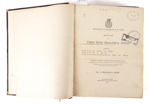 Report upon United States Geographical Surveys West of the One Hundredth Meridian, in Charge of Capt. Geo. M. Wheeler. Washington, [1875-]-89. Volumes I-V only ([?]of 7), 4to, plates and maps, contemporary half morocco (worn). With another. (6)