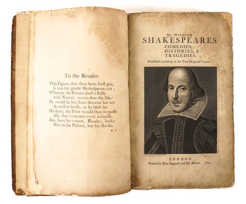 SHAKESPEARE, William (1564-1616). Comedies, Histories, & Tragedies, London, [E. & J. Wright, 1807], folio, engraved portrait, contemporary boards (worn). The first facsimile edition of Shakespeare's first folio. With 3 other related works in 12 vols. (13)