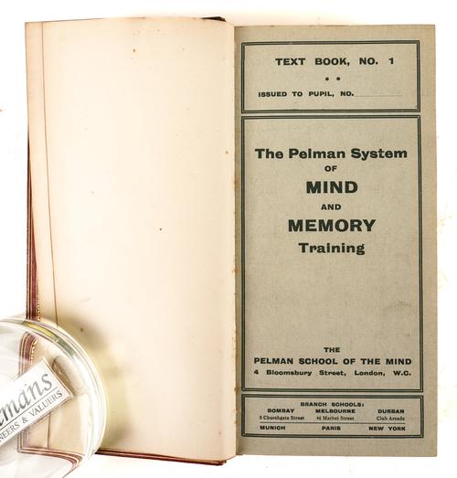 The Pelman System of Mind and Memory Training. London, [1914]. Numbers 1 - 12 bound in one volume, tall 8vo, contemporary red morocco by Zaehnsdorf, with presentation stamp to L. G. Chiozza Money on the upper cover.