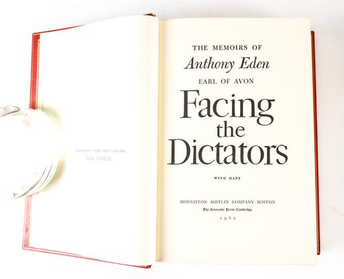 EDEN, Anthony (1897-1977). The Memoirs, Boston, 1962-1965-1960, 3 vols., large 8vo, FINELY BOUND in morocco gilt. [?]FIRST AMERICAN EDITION. With another cloth-bound set containing ANTHONY EDEN'S PENCIL CORRECTIONS. Please see the full description. (6)