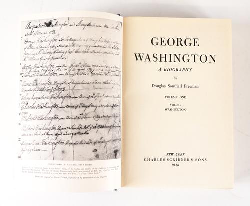FREEMAN, Douglas Southall (1886-1953). George Washington, New York, 1948-51, volumes I-IV only (of VI), original cloth. FIRST EDITION, PRESENTATION COPY, inscribed by the author to Anthony Eden. With 2 other works by the same author in 6 vols. (10)