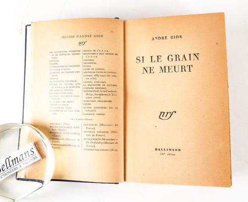 GIDE, Andre (1869-1951).  Si le Grain ne Meurt, Paris, [1947], 8vo, later blue cloth. "142e édition." PRESENTATION COPY of the author's autobiography, inscribed by the author to Anthony Eden.