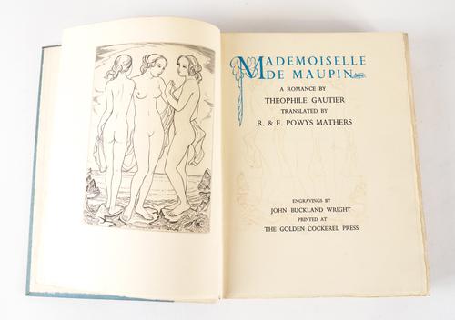 GOLDEN COCKEREL PRESS - Theophile GAUTIER (1811-72). Mademoiselle de Maupin, [Waltham St Lawrence], 1938, 4to, 8 engraved plates by John Buckland Wright, original vellum-backed cloth. NUMBER 154 OF 500 COPIES. With another book from the same press. (2)