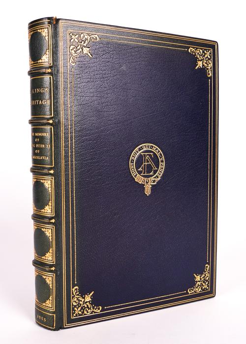 KING PETER II OF YUGOSLAVIA (1923-70) - A King's Heritage, London, 1955, 8vo, FINELY BOUND in morocco by Sangorski & Sutcliffe, FIRST EDITION, SIGNED BY THE AUTHOR, PRESENTATION COPY, with a letter from the author presenting the book to Anthony Eden.