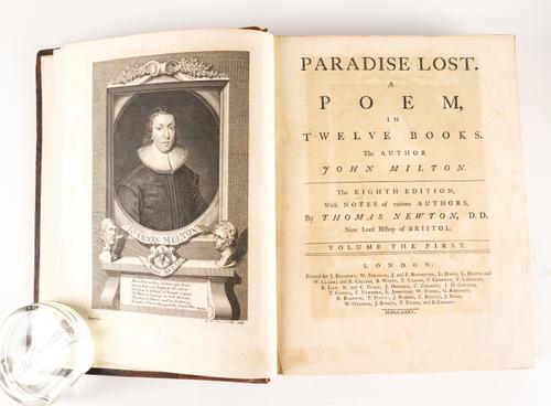MILTON, John (1608-74). Paradise Lost ... The Eighth Edition [Third vol:] Paradise Regained [etc], London, 1775-77, 3 volumes, 4to, 20 engraved plates, contemporary calf (rebacked). (3)