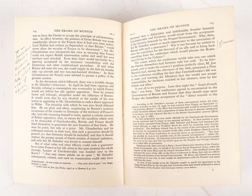 WHEELER-BENNETT, John (1902-75). Munich. Prologue to Tragedy, London, 1948, 8vo, original cloth. FIRST EDITION, PRESENTATION COPY, A HIGHLY IMPORTANT COPY, ANNOTATED AND HIGHLIGHTED IN INK BY ANTHONY EDEN.